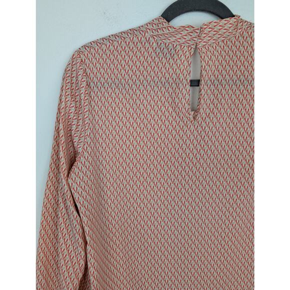 United Arrows Top Blouse Geometric Keyhole Japan Red Tan Cream Career Size 8 - Picture 5 of 10